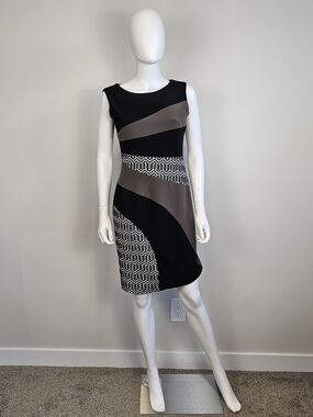 Joseph Ribkoff Black and Taupe Colorblock Midi Dress Sz 8